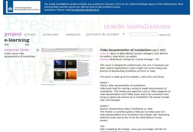 Screenshot of the archived version of the Inside Installations website